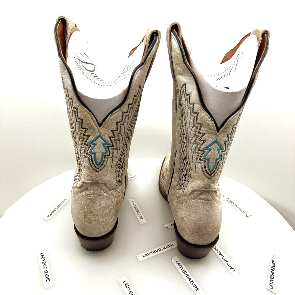 Like New Dan Post Cream and Turquoise Heeled Boots Size 8 - Picture 6 of 17